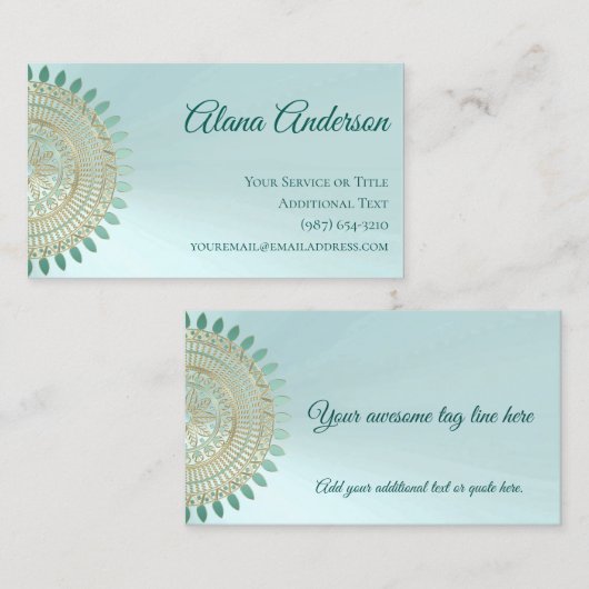 Veelzijdige Mint Green en Gold Mandala Visitekaartje (Voorkant / Achterkant)