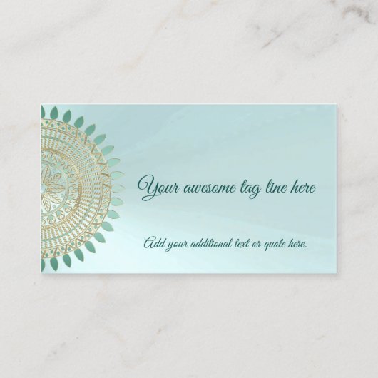 Veelzijdige Mint Green en Gold Mandala Visitekaartje (Achterkant)
