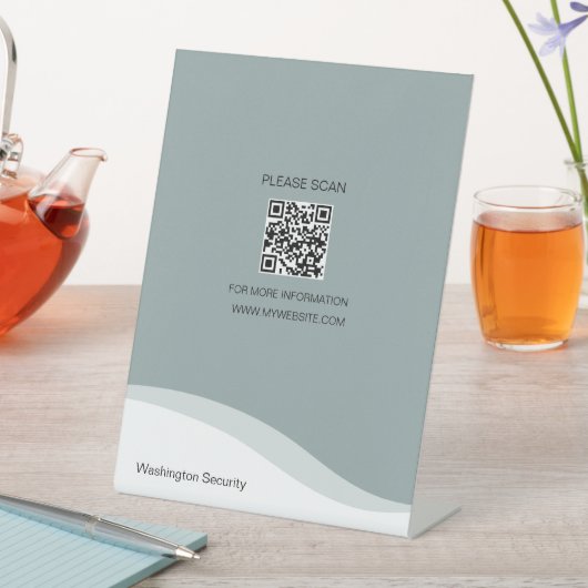 Veelzijdige QR code Desk Top Sign Light Blauwgroen Reclamebord Met Voetstuk (Insitu)
