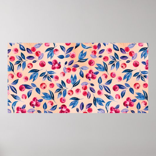 veenbessen en bladeren, waterverf rode wilde besse poster (Voorkant)