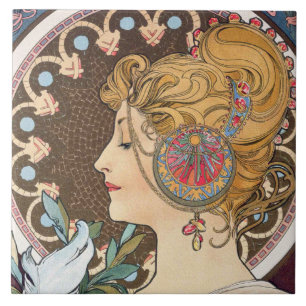 Veer Alphonse Mucha -  Art Nouveau Tegeltje