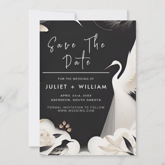 Veer Aziatische Sky Cloud Crane Leuk Bruiloft Save The Date (Voorkant)