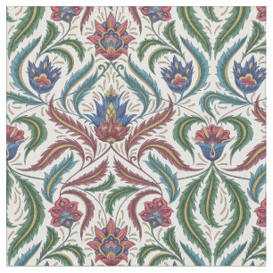 Veer bladeren Floral Damask in Blue Green Red Stof