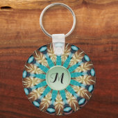 Veer Blauwgroen, bruin, blauw en groen Mandala Sleutelhanger (Voorkant)