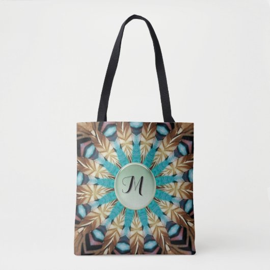 Veer Blauwgroen, bruin, blauw en groen Mandala Tas (Voorkant)