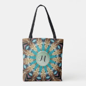 Veer Blauwgroen, bruin, blauw en groen Mandala Tas (Achterkant)