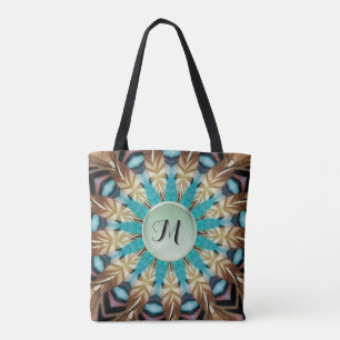 Veer Blauwgroen, bruin, blauw en groen Mandala Tas