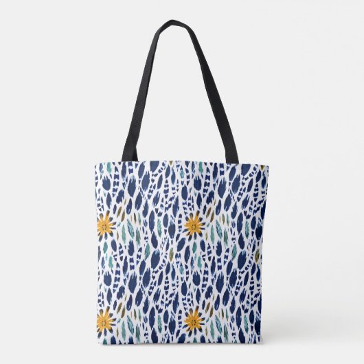 Veer & Bloemen Blauw Patroon Tote Bag (Achterkant)