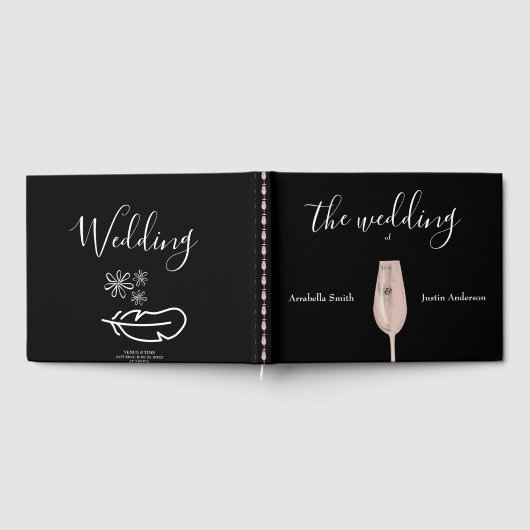 Veer Bloemen Roze Champagne bruiloft uitnodiging Gastenboek (Volledig)