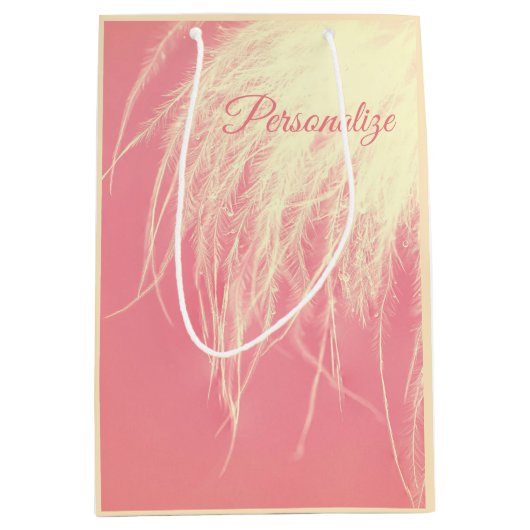 Veer crème en roze schattig medium cadeauzakje (Voorkant)