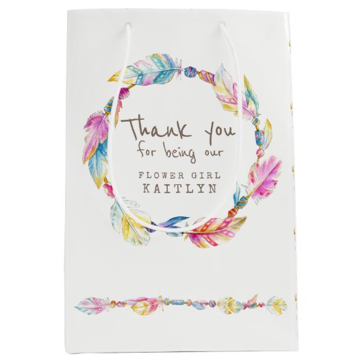 Veer en kralen bruiloft gunst tas medium cadeauzakje (Voorkant)