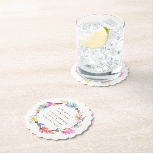 Veer en kralen krans boho bruiloft onderzetters (Insitu)