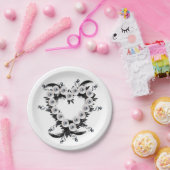 Veer- en Zwarte Pearl Heart-vorm Papieren Bordje (Feest)