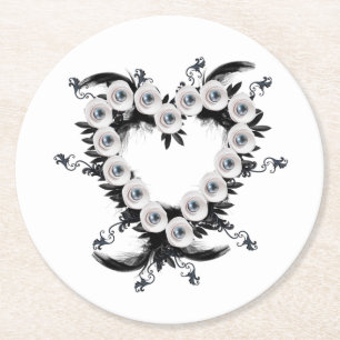 Veer- en Zwarte Pearl Heart-vorm Ronde Kartonnen Onderzetter