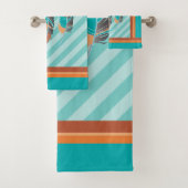 Veer in Blauwgroen Stripes en woestijnkleuren. Bad Handdoek (Insitu)