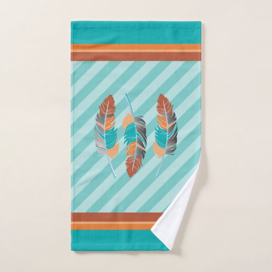 Veer in Blauwgroen Stripes en woestijnkleuren. Bad Handdoek (Handdoek)