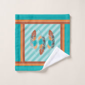 Veer in Blauwgroen Stripes en woestijnkleuren. Bad Handdoek (Wasdoekje)