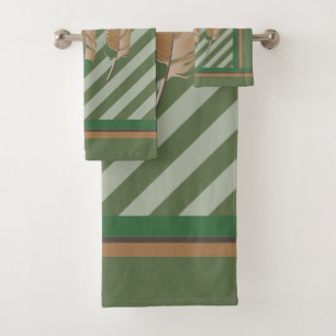 Veer in Groene Stripes en Natuur kleuren. Bad Handdoek