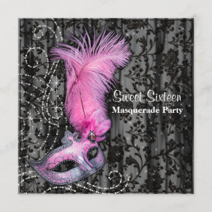 Veer Masker Roze Zwart Sweet 16 Masquerade Feest Kaart