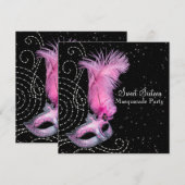 Veer Masker Roze Zwart Sweet 16 Masquerade Party Kaart (Voorkant / Achterkant)