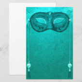 Veer maskerade maskeer elegant  blauwgroen briefpapier (Voorkant / Achterkant)