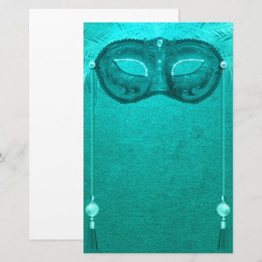 Veer maskerade maskeer elegant  blauwgroen briefpapier (Voorkant / Achterkant)