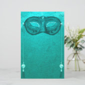 Veer maskerade maskeer elegant  blauwgroen briefpapier (Staand voorkant)