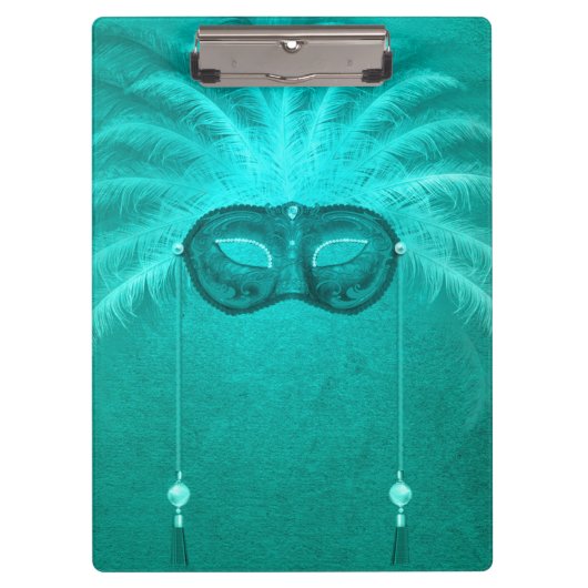 Veer maskerade maskeer elegant  blauwgroen klembord (Voorkant)