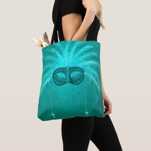 Veer maskerade maskeer elegant  blauwgroen tote bag (Dichtbij)