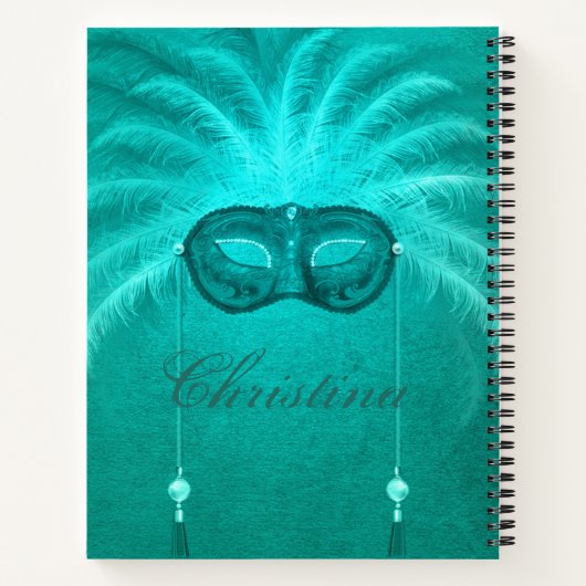 Veer maskerade masker art deco blauwgroen wit notitieboek (Achterkant)