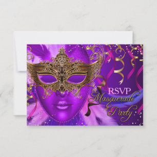 Veer Paarse & Gouden Masker Maskerade Party RSVP