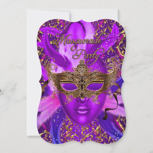 Veer Paarse gouden Masquerade Party uitnodigen Kaart (Voorkant)