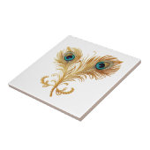 Veer pluim pauw vogel goud blauwgroen luxe tegeltje (Zijkant)