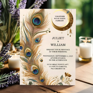 Veer Rustieke Aziatische Sky Cloud Peacock Bruilof Kaart