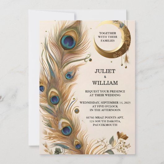 Veer Rustieke Aziatische Sky Cloud Peacock Bruilof Kaart (Voorkant)
