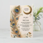 Veer Rustieke Aziatische Sky Cloud Peacock Bruilof Kaart (Staand voorkant)