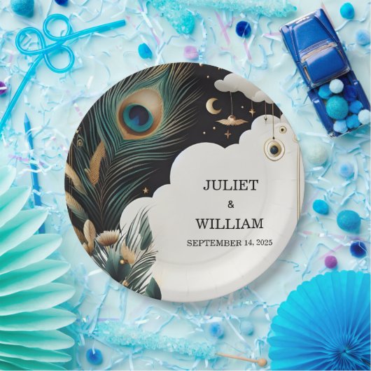 Veer Rustieke Aziatische Sky Cloud Peacock Bruilof Papieren Bordje (Feest)