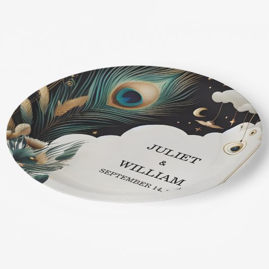 Veer Rustieke Aziatische Sky Cloud Peacock Bruilof Papieren Bordje (Gekanteld)