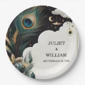 Veer Rustieke Aziatische Sky Cloud Peacock Bruilof Papieren Bordje (Voorkant)