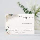 Veer Rustieke Aziatische Sky Cloud Peacock Bruilof RSVP Kaartje (Staand voorkant)