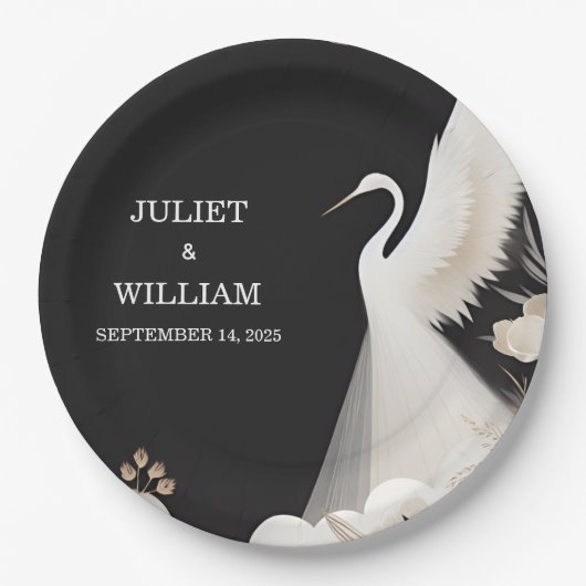 Veer Rustieke Aziatische Sky Fun Cloud Crane Bruil Papieren Bordje (Voorkant)