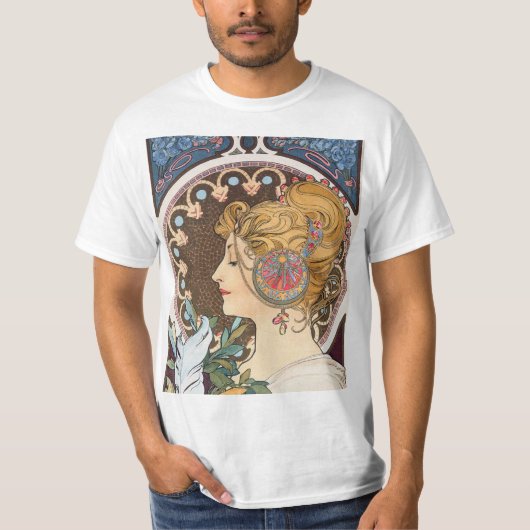 Veer van Alphonse Mucha - Art Nouveau T-shirt (Voorkant)