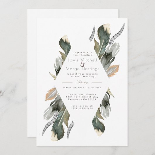 Veer Waterverf Diamond Overlay | Bruiloft Kaart (Voorkant / Achterkant)