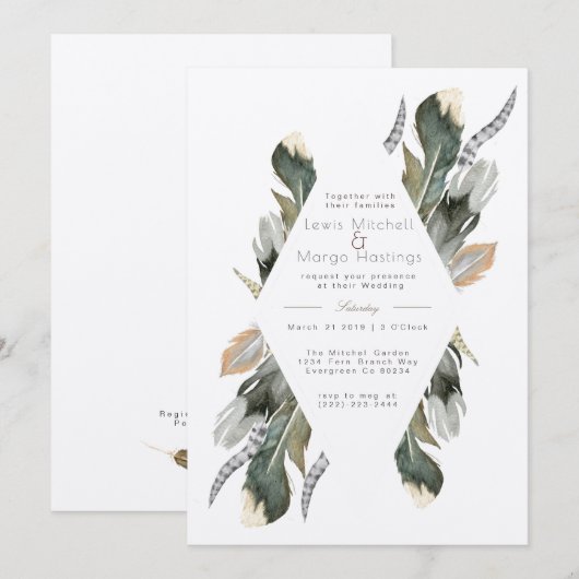 Veer Waterverf Diamond Overlay | Bruiloft Kaart (Voorkant / Achterkant)