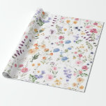 Veerbloem Vloertuingroen Cadeaupapier<br><div class="desc">Een prachtig,  boho-geïnspireerd inpakpapier met vrolijke waterverf wildbloemen in verschillende tinten van zwart,  roze,  lavender,  geel,  blauw en groen.</div>