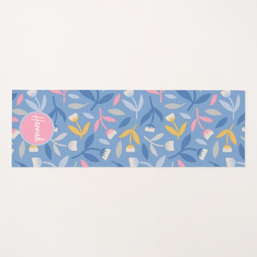 Veerbloemen Aangepast blauw en Roze Aangepast Yogamat (Voorkant (horizontaal))