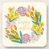 Veerbloemen geel easter floral tulip tekening bier onderzetter (Voorkant)