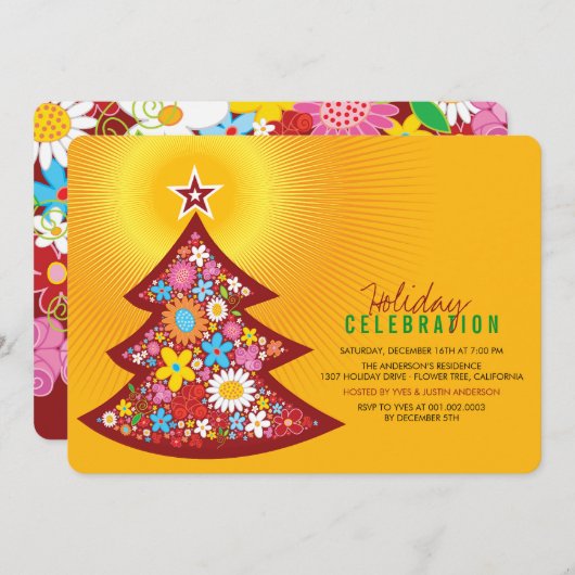 Veerbloemen kerstboomfeest Uitnodiging (Voorkant / Achterkant)