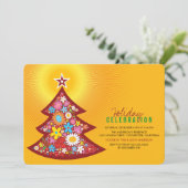 Veerbloemen kerstboomfeest Uitnodiging (Staand voorkant)