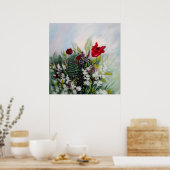 Veerbloemen met papavers en vlinders poster (Keuken)